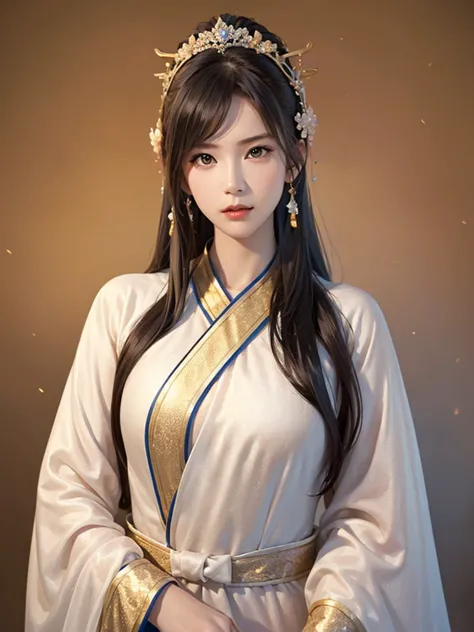 ancient chinese princess ， a girl wearing hanfu, visual audience，, beautiful girl、delicate body,exquisite eyes, big 、long hair,、...