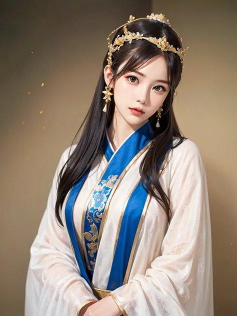 ancient chinese princess ， a girl wearing hanfu, visual audience，, beautiful girl、delicate body,exquisite eyes, big 、long hair,、...