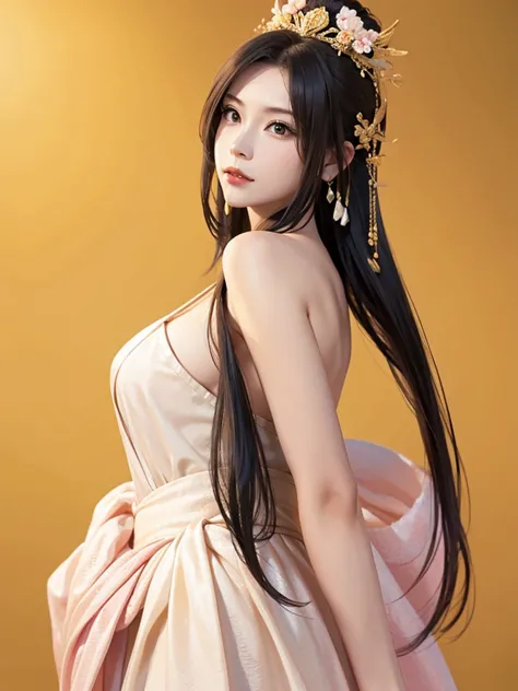 ancient chinese princess ， a girl wearing hanfu, visual audience，, beautiful girl、delicate body,exquisite eyes, big 、long hair,、...