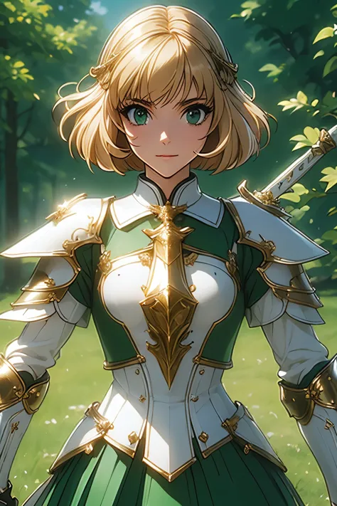 fu-houji、blonde、bobcut、magic knightレイアース"、magic knight、green sailor suit、green-silver breastplate、white shoulder pad、white gaunt...