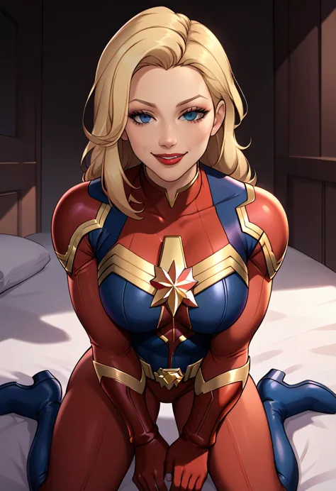 captain marvel ,  por marvel comics   karol danvers , blonde hair  , defined body , red lipstick , super hero , the fall of a he...