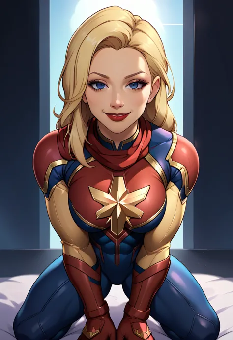 captain marvel ,  por marvel comics   karol danvers , blonde hair  , defined body , red lipstick , super hero , the fall of a he...