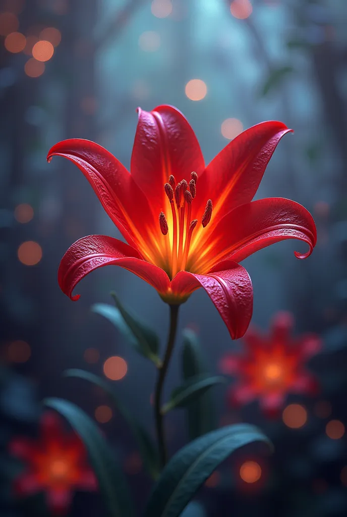 crimson lily, background spiral random change iridescent color