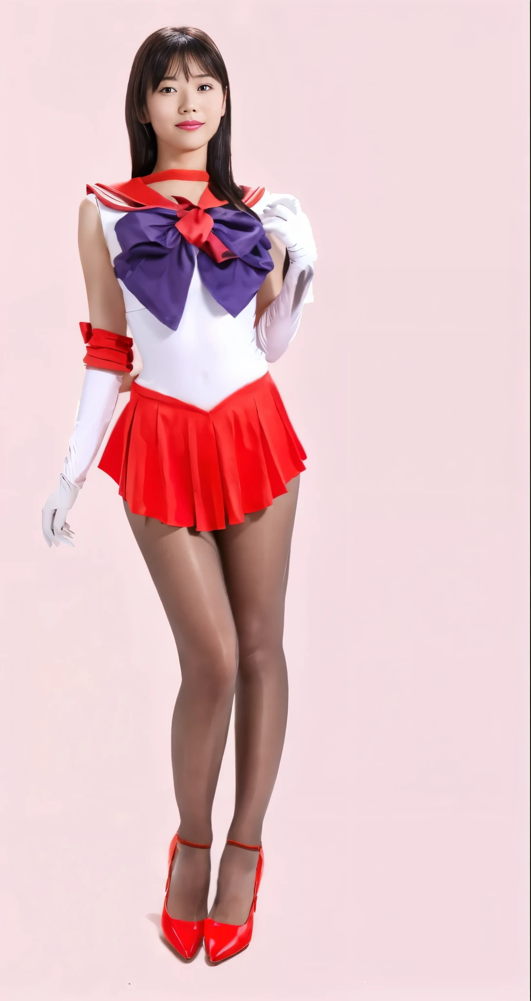 No background、(((Beautiful legs in tights.)))、(((Legally express the beauty of your smile)))、(((Wearing white gloves)))、((((Make the most of your original images)))、(((Sailor Mars Costume)))、(((Beautiful Hair)))、(((suffering)))、(((Please wear beige tights....、Please wear red heels)))、((Highest quality、8k))、((Best Quality、8k、masterpiece:1.3))、(((Save the background )))、Sharp focus:1.2、Beautiful woman with perfect figure:1.4、Slim Abs:1.2、Wet body:1.5、Highly detailed face and skin texture、8k