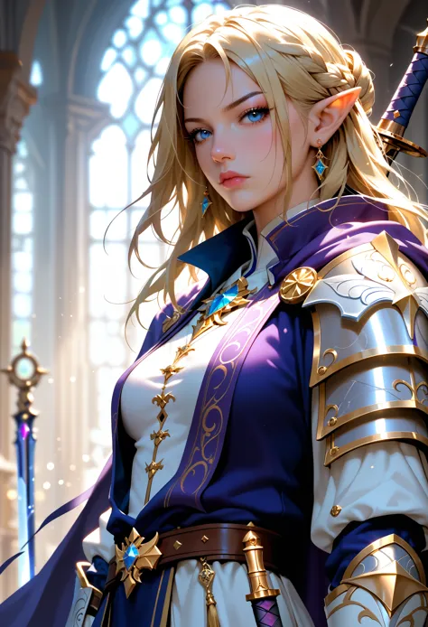 female elf, (masterpiece 1.5, intense details)cleric, paladin, (masterpiece 1.5, intense details), casting a spell (masterpiece ...