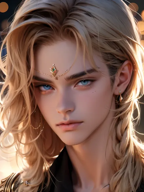 the magical look of a boy with wavy blond hair, rainbow eyes , sparkling eyes ! just sparkles from the eyes - such a piercing lo...