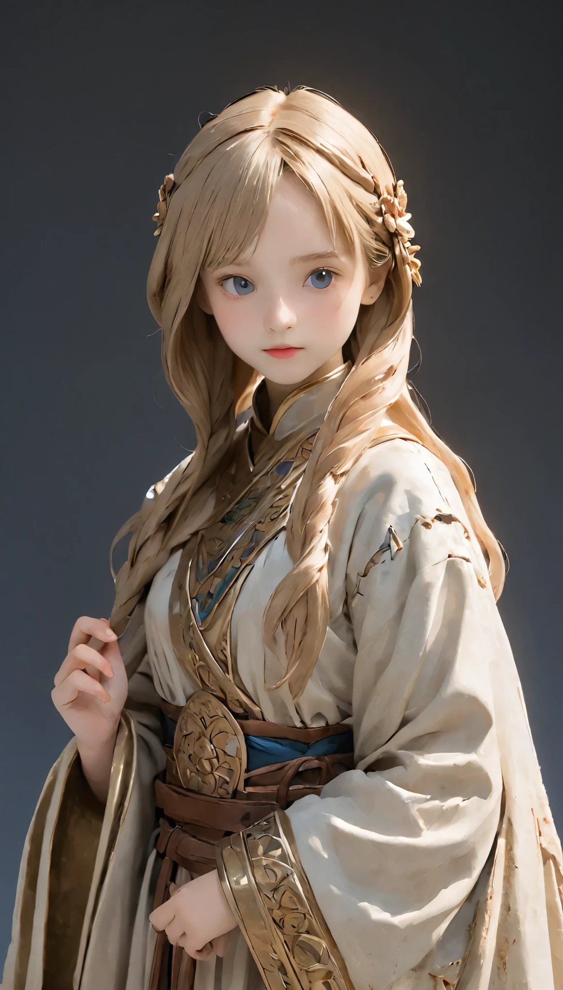 (Best Quality:1.2),ultra-light clay, clay, Pottery, Thin fabric, Confused, dirty, mineral pigments, 3D clay sculpture art, clay sculpture, Rough surface, (((One Paladin and one girl)))、Paladin is the girl&#39;s guardian、The Guardian wears white armor.、The white armor is decorated with gold.、A very handsome paladin、Very cute girl、The girl is wearing a white tunic.、
