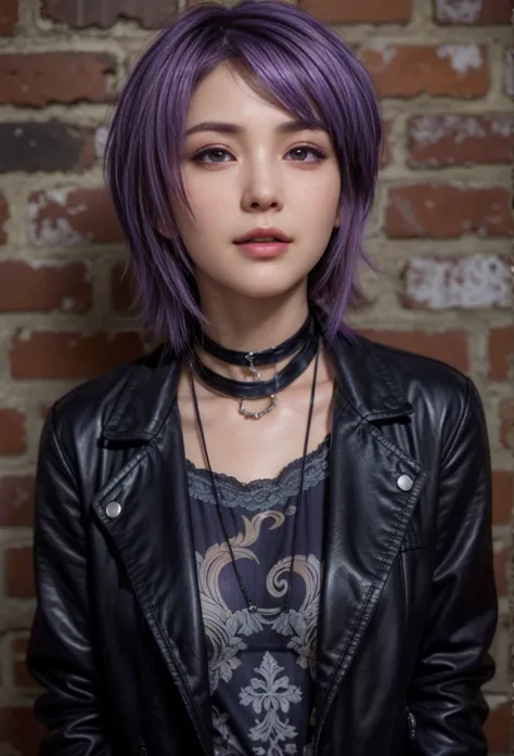 ayane, purple hair, (best quality, ultra-detailed), (realistic:1.37), beautiful and detailed face, ultra-realistic texture, deli...