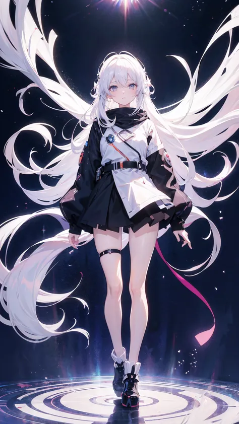 anime girl with long white hair and a star in her hair, white-haired god, anime girl with space hair, star(null) starry_null, cu...