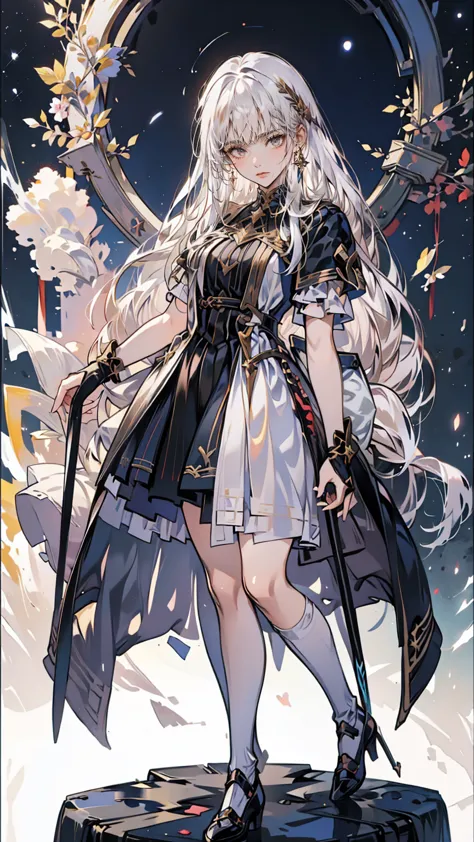 anime girl with long white hair and a star in her hair, white-haired god, anime girl with space hair, star(null) starry_null, cu...