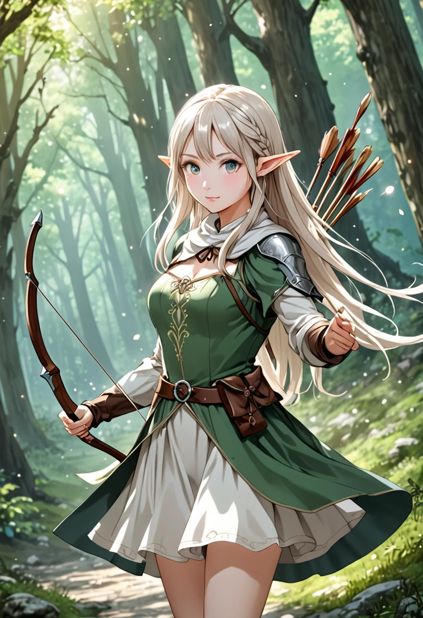 (masterpiece:1.2),(anime),(Medieval Background),(Elf sisters)、((Ready your bow)),((Shoot a bow))、Rogue Outfit、(Archer)、in the forest、((Fantasy)),Fantasy、cute、Light Effects