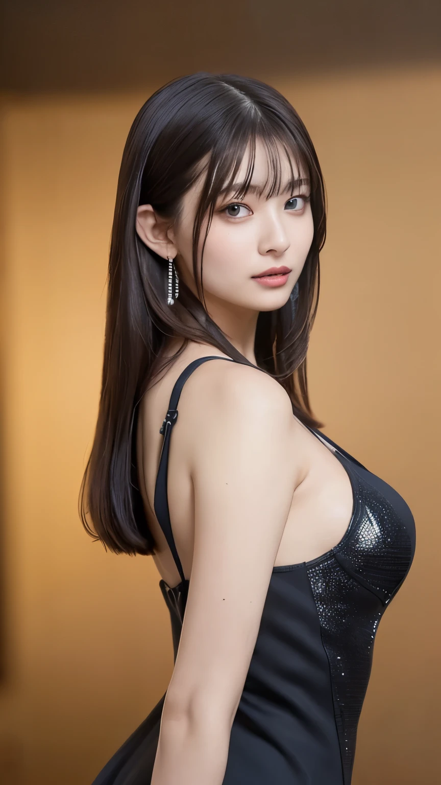 Tabletop、Upper Body Shot、(8k, RAW Photos, Highest quality, masterpiece: 1.2)、Very detailed、Super Resolution、Natural Color Lip、Heavy eye makeup、Revealing clothing、super sexy、((Side slit sexy dress:1.2)), Gorgeous Accessories、Straight hair、((Big Breasts:1.4))、(Background of a high-end nightclub with a night view１.2)、(Dynamic Sexy Pose 1.2)、(Gorgeous Theme 1.2)、(With cleavage 1.2)、(((Blurred Background:1.5、Photo studio、Cinema Lighting、Professional Photographer)))、A beautiful woman showing off her large, round breasts、Big Breasts、Nipples、ふくらんだNipples、Areola、Fully visible、Naked Women、Transparent、Beautiful fingertips、