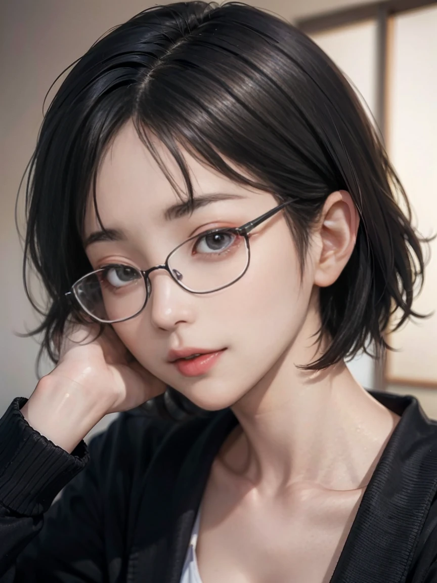 8k,Best Quality,(masterpiece:1.2),(Realistic),(Realistic:1.37),Ultra-high resolution,1. ((Japanese women))、((Mature Woman))、((Married Woman))、Droopy eyes,Beautiful teeth alignment,((Wear rimless glasses))、((Black short bob hair))、 ((Front View))((Leaning forward&#39;chest)),((Upper body close-up))Well-formed fingers,((Tennis Player))(((She is wearing a sleeveless tennis outfit...))),(((chest部は大きく開いています, あなたのchest元を強調する.)))((大きなchest))、((Big Breasts))((Accentuate nipple protrusion))、Perfect body,Perfect Fingers,Beautiful Skin,Professional Lighting,gravure,Detailed face and skin textures,fine grain,RAW Photos