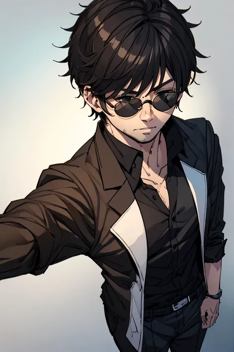 a man, with sunglasses, short black hair, looking at me, serious look