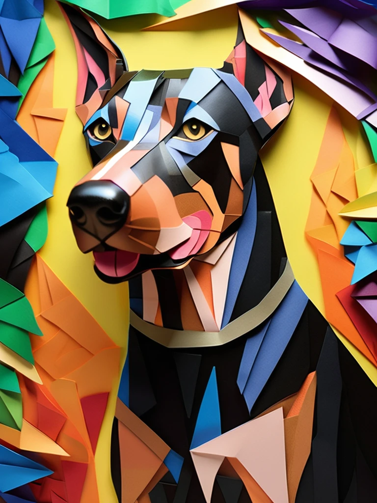 A doberman  in the PaperCutout style  Very detailed, clean, high quality, sharp image