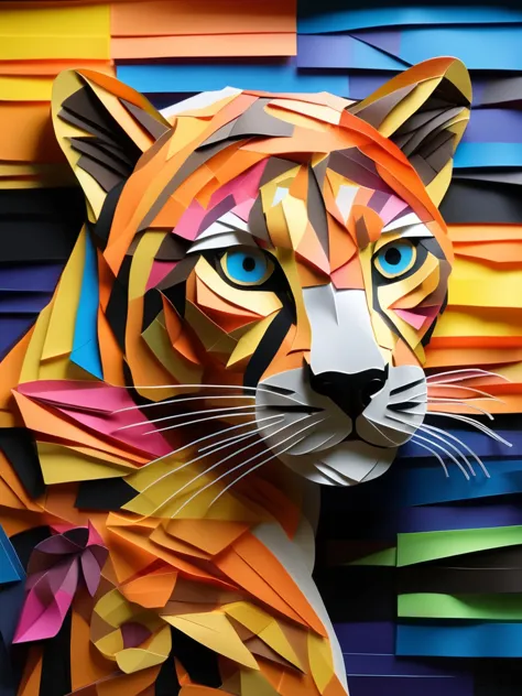 A leopard  in the PaperCutout style  Very detailed, clean, high quality, sharp image