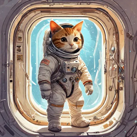 an astronaut humeow is inside a spaceship