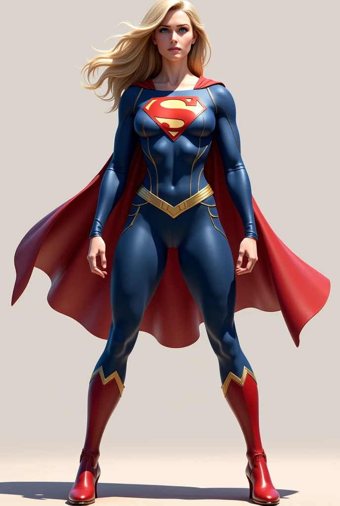 Supergirl wearing a tight jumpsuit, wide hips and small waist, masterpiece, best quality 