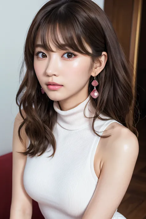 ((best quality)), ((masterpiece)), (high-quality photos), (wavy hair:1.37), (brown hair), (bangs), (beautiful japanese women), s...