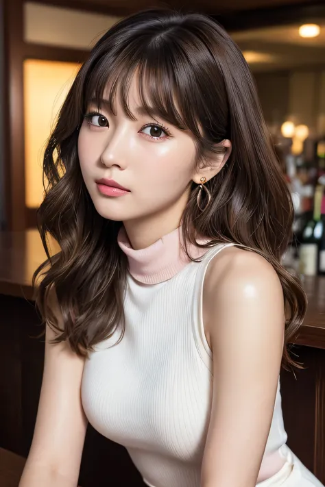 ((best quality)), ((masterpiece)), (high-quality photos), (wavy hair:1.37), (brown hair), (bangs), (beautiful japanese women), s...