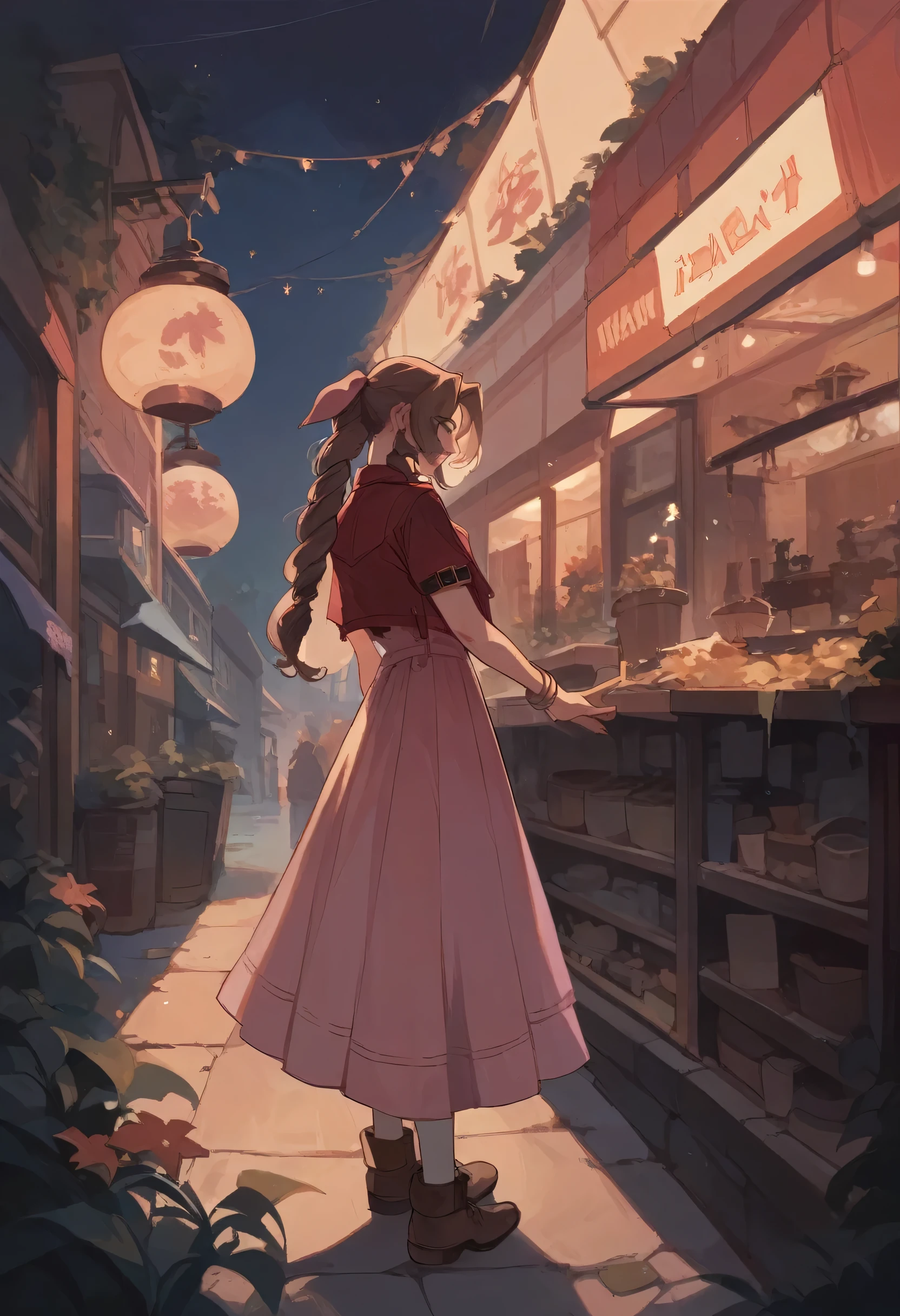 Aerith in heat、Midi Skirt, night, wallmarket, game, ff7 remake