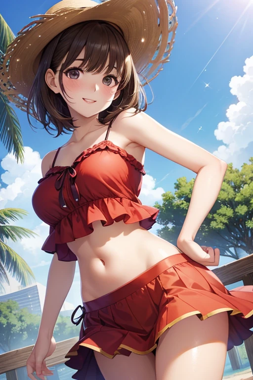 my grandmother、Shiny brown hair, Short Hair, (Beautiful brown eyes、Sparkling eyes, Fine grain)、smile、Ultra-detailed eyes、Highly detailed face, Highly detailed eyes,Cowboy Shot、


One girl, Natural Light, masterpieceHighly detailed, Illustration, Game CG, Absurd, high quality, 
(18-year-old girl), Summer Park、camisole、Shapely bust、Sexy belly button、Cool mini skirt、Red straw hat、smile、Red cheeks、A shining, cute, beautiful face of an 1,、Bare shoulders、、Stand as if dancing、Hair blowing in the wind