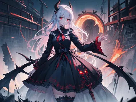 , Perfect Eyes, Soft Light, high quality, 4K resolution, masterpiece: Fine skin, Attention to detail, 最high quality, Awards, Very detailed, high quality, devilの女王、Horned goat, Gothic Dress, Living in the depths of hell, Lava flow, Blue Long Hair, Blue Eyes, Red High Heels, Navy Blue Dress、Shadowy Face　、Have a weapon、Staring at the audience with a frightened expression、beautifulgirl、とてもcute天使、Pink Gothic Fashion、cute、baby face、smile、Long skirt、Black Long Boots、.(最high quality,4K,High resolution,masterpiece:1.2),Very detailed,Realistic:1.37,Spooky altar background,Dark fantasy,Red color scheme,Ominous atmosphere,Eye-catching,Monogatari Anatomy,Anime Style,Concept Art,beautifulAttention to detail顔と (((Red eyes ))),A terrifying ritual ,devilの儀式,Premature death,Inappropriate behavior,クレイジーなsmile,Scythe Face,Girl Monster, beautiful繊細な顔立ち, Sharp Eye, Sharp Fangs, pale Skin, Dark Background Cinema Lighting, Dramatic Shadows, Gothic style, Grotesque atmosphere, Dark fantasy, One person&#39;S, Please open your mouth wide, Open your mouth and baring your teeth,Sharp teeth like a beast, Wide lips, Very wide mouth, Red cheeks, ,(Blood splatter:1.4),Scary smile, smile,Angel Design, TwiSted smile、Bloody、Head bleeding,,,,,、Blood splatter、,(Blood splatter:1.4),skull,devil&#39;gun,Horror Style, ((Fantasy Sweet Ta Frill Pink Costume)), ((Flowing blonde hair)), ,(Blood splatter:1.4),Female Curves, Sexy flat stomach, Perfect hands, Perfect anime character face, (Pink Tata Dress)), Standing, ((邪悪なsmile)), ,(Blood splatter:1.4), Steam circulation, Moonlight Illumination, night lighting, (Blood splatter:1.6),アニメAngel Design, TwiSted smile、Bloody、Head bleeding,,,,,、Blood splatter、,(Blood splatter:1.4), skull,Gothic architecture、Western architecture、ファンタジーのworld、,Victorian city, Skeleton Gas Light,Absurd, High resolution、 ((Tabletop)), ((最high quality)), (Very detailedな), ((Very detailed)), (beautiful), ((cute)), (NFSW:1.8), One personで,(:1.6)、(world&#39;最も恐ろしく不気味なdevilの少女:1.5)beautifulface、Full Body Ezbian、pale, beautiful肌、beautiful金の髪、smile gently、Dark building ruins、(snow white&#39;Frill dress:1.3)、(The dark ruins are stained with blood:1.3)、Low angle full body shot、(少女は血の池の中にStanding:1.5)、(The ground is full of blood:1.3)、(The girl lost a lot of blood......:1.3)、(クレイジーなsmile:1.6)、Spirits、(Blood dripping from the mouth:1.3)、
