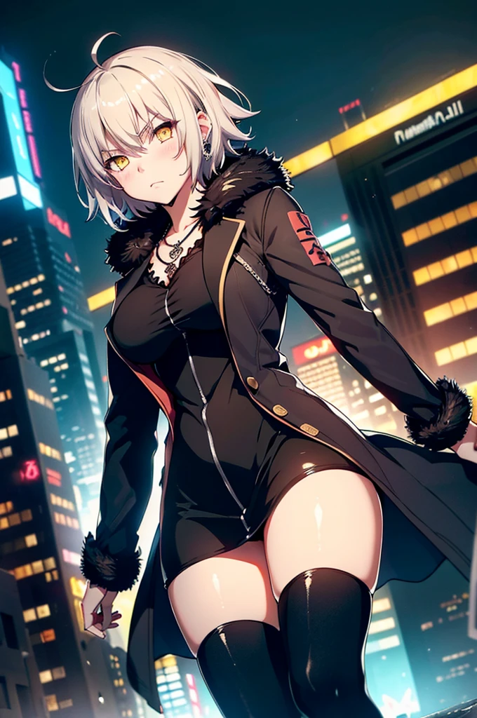 masterpiece,Highest quality,High resolution,Detailed Background,One Girl,Yellow Eyes　short hair　(Modern Cross, Shinjuku),Slight frown,blush,Show Viewer,