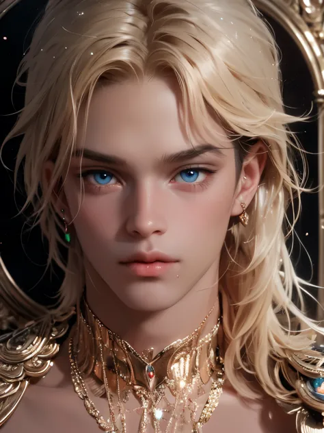 the magical look of a boy with wavy blond hair, rainbow eyes , sparkling eyes ! just sparkles from the eyes - such a piercing lo...