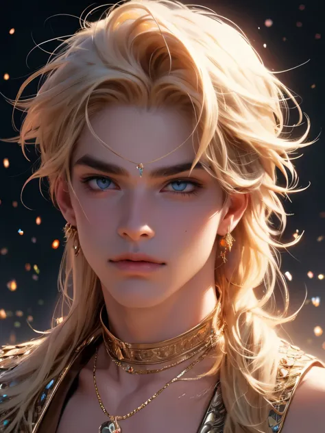 the magical look of a boy with wavy blond hair, rainbow eyes , sparkling eyes ! just sparkles from the eyes - such a piercing lo...