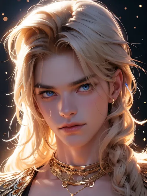 the magical look of a boy with wavy blond hair, rainbow eyes , sparkling eyes ! just sparkles from the eyes - such a piercing lo...