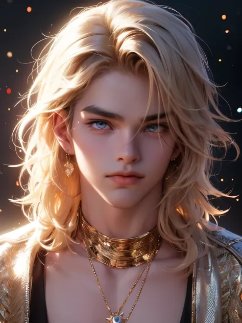 the magical look of a boy with wavy blond hair, rainbow eyes , sparkling eyes ! just sparkles from the eyes - such a piercing lo...