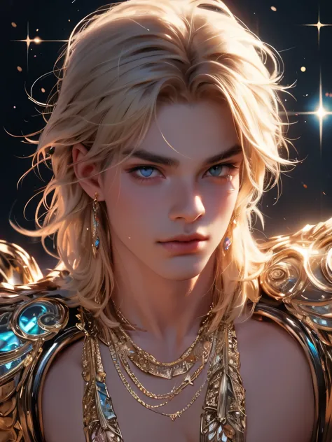 the magical look of a boy with wavy blond hair, rainbow eyes , sparkling eyes ! just sparkles from the eyes - such a piercing lo...