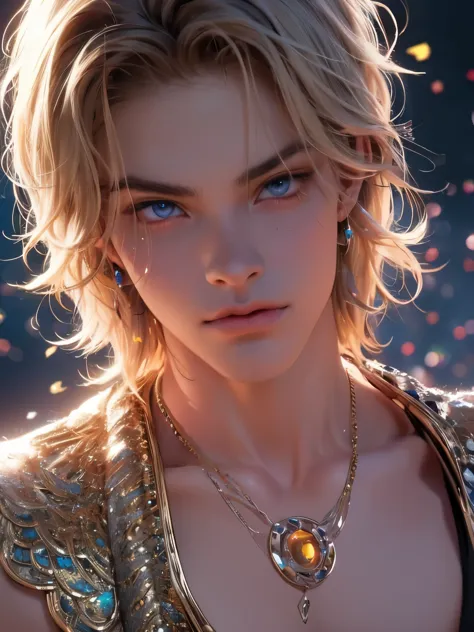 the magical look of a boy with wavy blond hair, rainbow eyes , sparkling eyes ! just sparkles from the eyes - such a piercing lo...