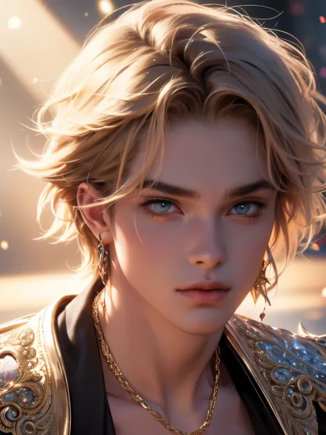 the magical look of a boy with wavy blond hair, rainbow eyes , sparkling eyes ! just sparkles from the eyes - such a piercing lo...