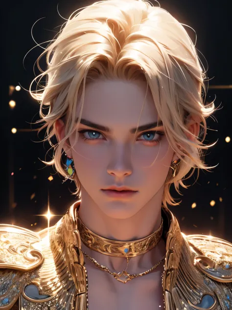 the magical look of a boy with wavy blond hair, rainbow eyes , sparkling eyes ! just sparkles from the eyes - such a piercing lo...