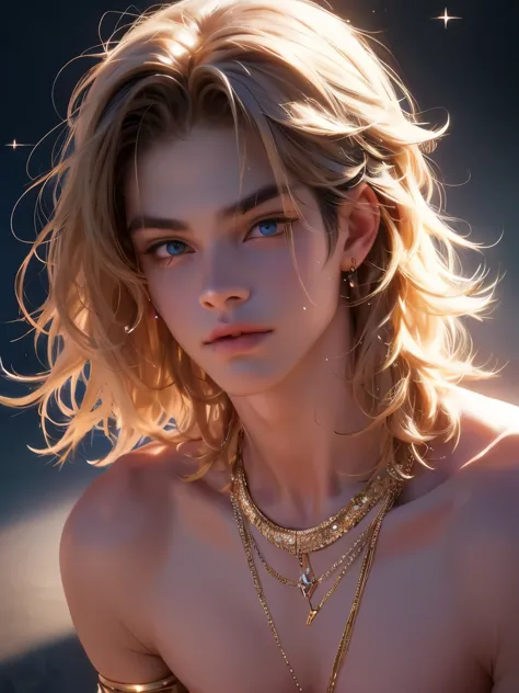 the magical look of a boy with wavy blond hair, rainbow eyes , sparkling eyes ! just sparkles from the eyes - such a piercing lo...