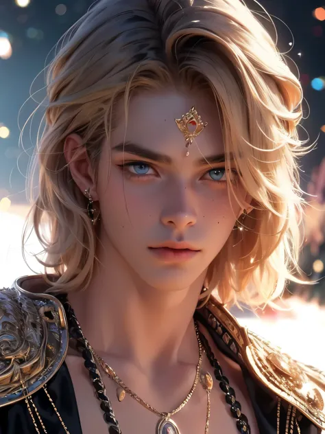 the magical look of a boy with wavy blond hair, rainbow eyes , sparkling eyes ! just sparkles from the eyes - such a piercing lo...