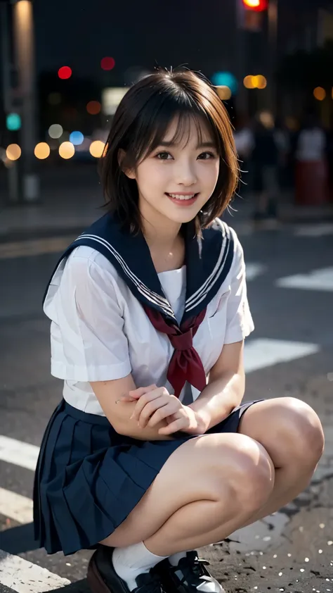 (young and gorgeous japanese idol, wet服を着て , wet,   jkのuniform, (sailor school uniform:1.2), uniform,navy pleated mini skirt, re...