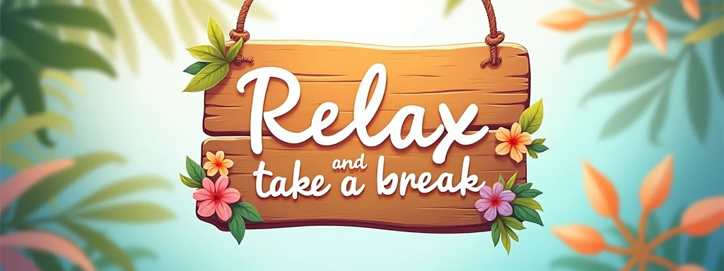 sign saying "Relax and take a break" is hanging, colorful light pastel colors