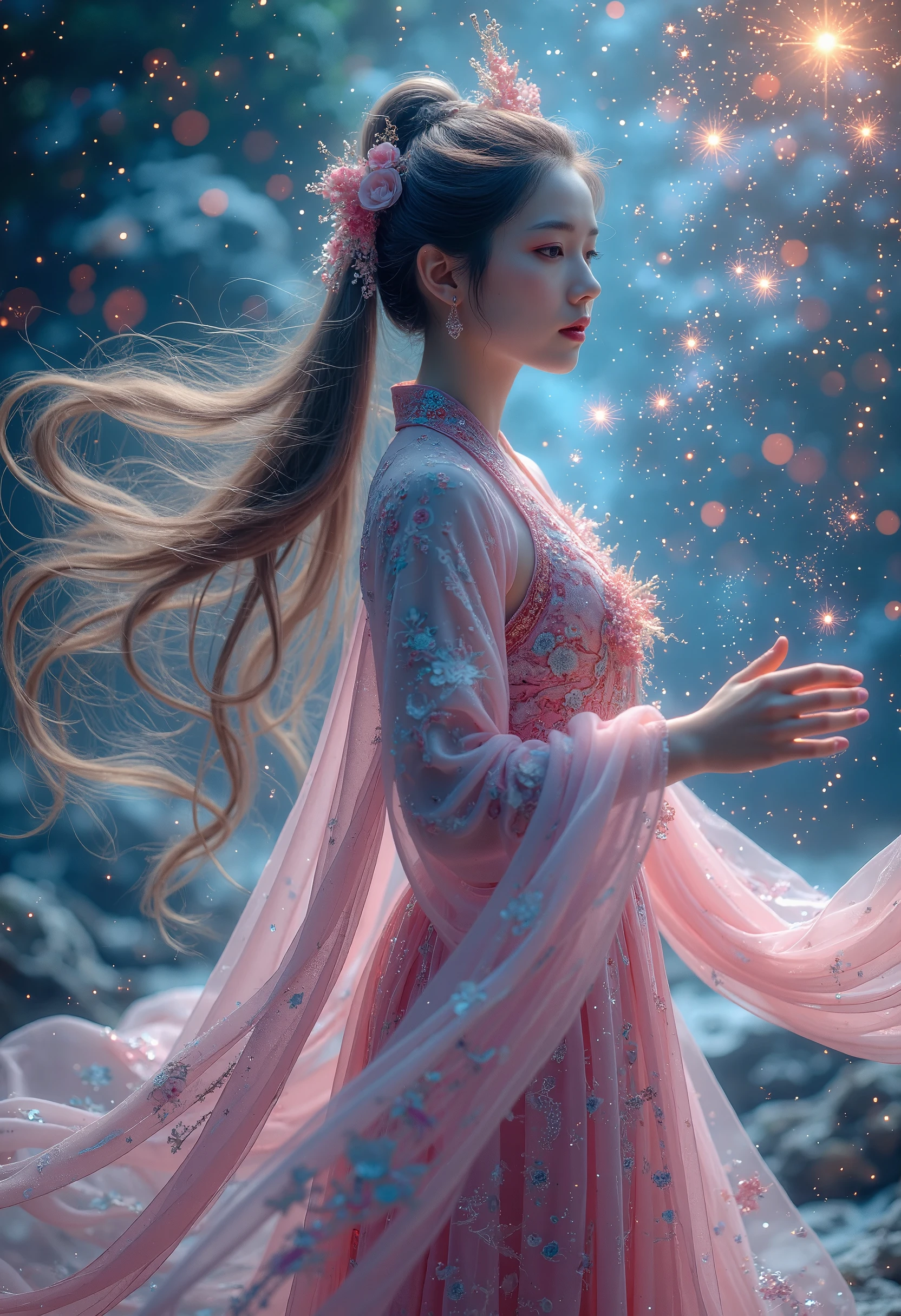 1 girl,hanfu,realistic,
Masterpiece,high quality,8,000,detailed,detailed face and skin,high resolution,perfect anatomy,physics-based rendering,photo-realistic,1 female,20 years old,full body photo,long wavy hair,accurate anatomy,woman in tights,body bright powder,body with colored swirls,psychedelic goddess,space goddess,colorful digital fantasy art,universe goddess,3D neon art female body,colorful halo,psychedelic artwork,galactic goddess,star appearance,goddess of space and time,starlight,space goddess,fantasy digital art,