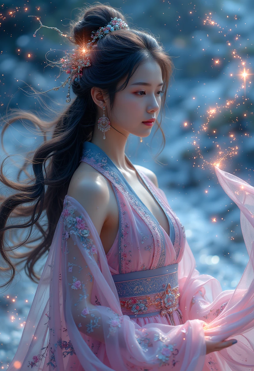 1 girl,hanfu,realistic,
Masterpiece,high quality,8,000,detailed,detailed face and skin,high resolution,perfect anatomy,physics-based rendering,photo-realistic,1 female,20 years old,full body photo,long wavy hair,accurate anatomy,woman in tights,body bright powder,body with colored swirls,psychedelic goddess,space goddess,colorful digital fantasy art,universe goddess,3D neon art female body,colorful halo,psychedelic artwork,galactic goddess,star appearance,goddess of space and time,starlight,space goddess,fantasy digital art,