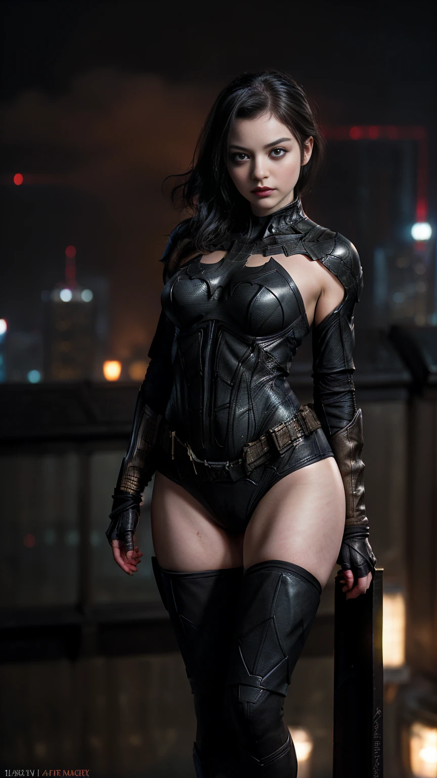 ((masterpiece, Highest quality, High resolution, Realistic, to be born, 16k wallpaper)),a 20s very beautiful face batwoman, (A shot with the body facing the lens:1.5）,Turn the front of your body toward the lens,Glamorous body goddess, Very hot and sexy,(( Provocative Pose)),A threatening posture and a sharp gaze,Great beauty, perfect balance,（A beautifully balanced body: 1.4),((batman standing on a rooftop overlooking a foggy night city skyline:1.0)), Gotham city background, nighttime in Gotham city, Gotham city, From the movie Batman,  Gotham city style, Batman film still, metropolis filmic Gotham city, Cyberpunk Batman, Batman movie stills, Batman movie still cinematic, Gotham setting, batman, Gotham,