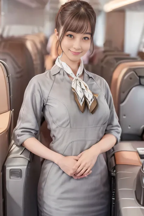 (masterpiece:1.2, best quality:1.2), 32k hdr, high resolution, (alone、1 girl)、（starlux airlines cabin crew uniform）、 (at the air...