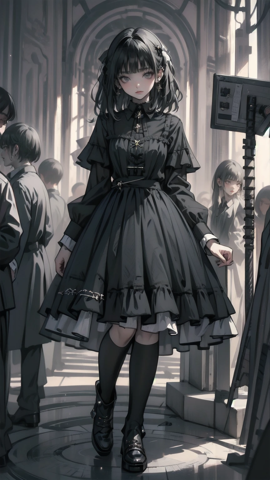 、beautiful girl、とてもcute天使、Pink Gothic Dress、cute、baby face、smile、Long skirt、Black Long Boots、