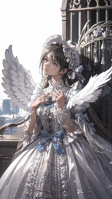 and the white drops fall from the sky、angel wings、angel halo、mysterious