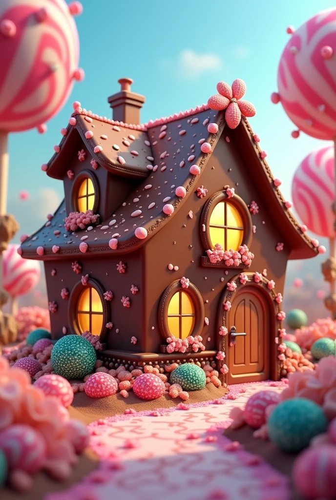 Create a colorful chocolate decorated house with candy garden