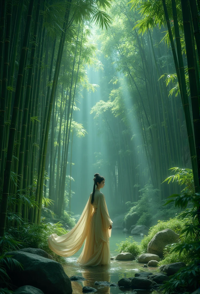 1 girl,Hanfu,Practical,
大bamboo forest, 隐藏在石窟中的大片茂密bamboo forest, bamboo forest, Green and black color scheme only, Green and black colors only, Green and black, From the abyss, Three, Studio Ghibli, Animation main visual, author：Shinkai Makoto, Dark, Complex, 8k resolution concept image, Natural Light, Beautiful composition, Xianxia style
