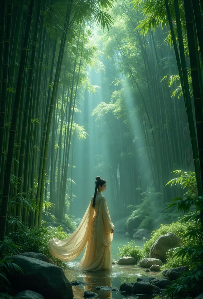 1 girl,hanfu,practical,
大bamboo forest, 隐藏在石窟中的大片茂密bamboo forest, bamboo forest, green and black color scheme only, green and bl...