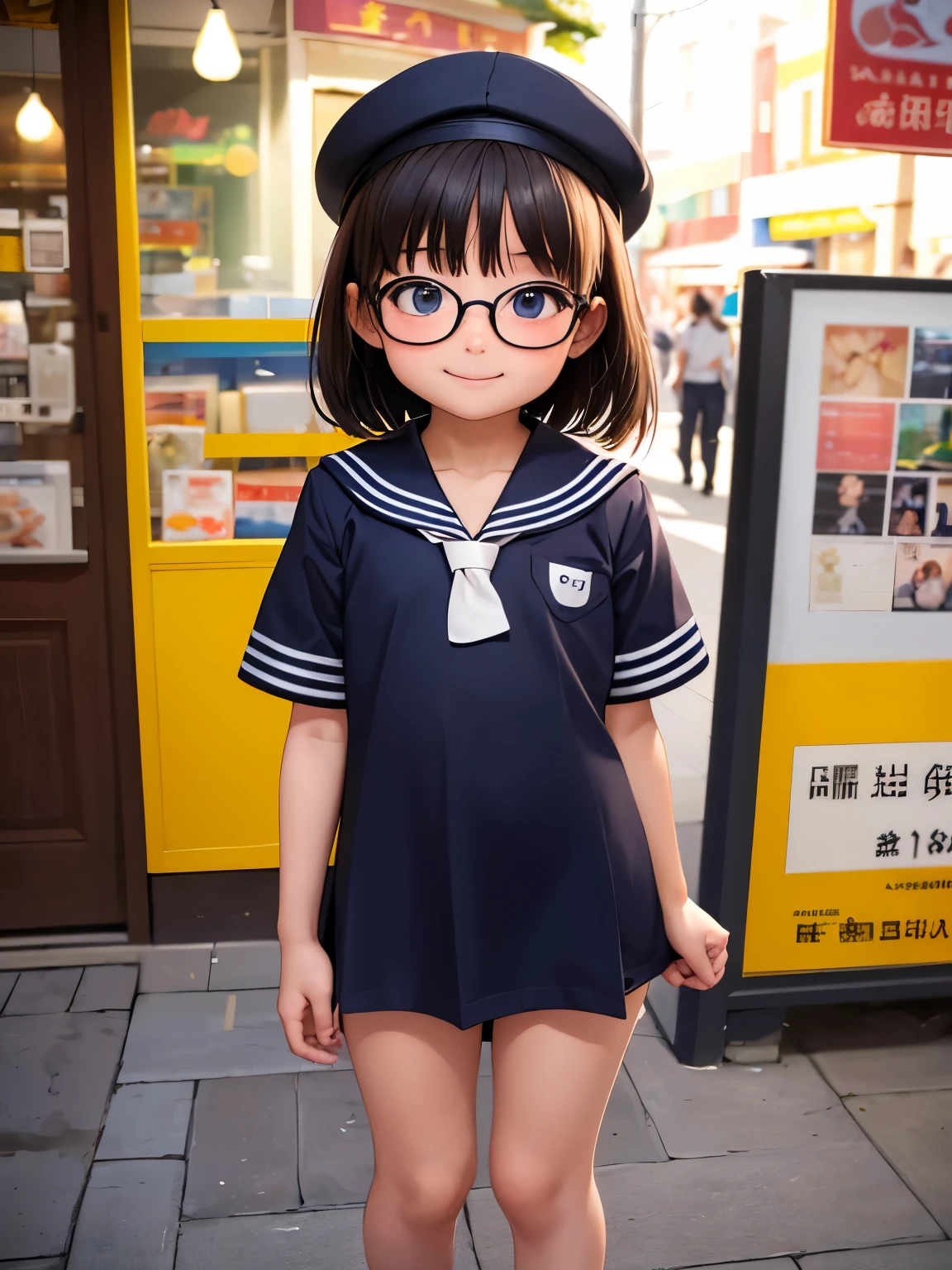 high quality，Very young ，1 person，A shy smile，Fisheye Lens，shy，，Very cute girl，baby face，Glasses，Very shady girl，Very short stature，Flat Chest，Thin thighs，Short-sleeved sailor suit，Shopping Street，In the crowd，Crafty move，Child&#39;s body shape，Short legs，Small children，Very small ass，Spread your legs，Very large erect clitoris，Anal spasms，Defecation，Mind Particle，Barcode on body，